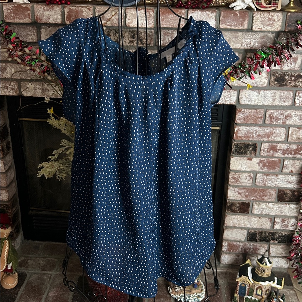 LC Lauren Conrad Women’s Navy Blue Pleated Short Sleeve Blouse Sz M